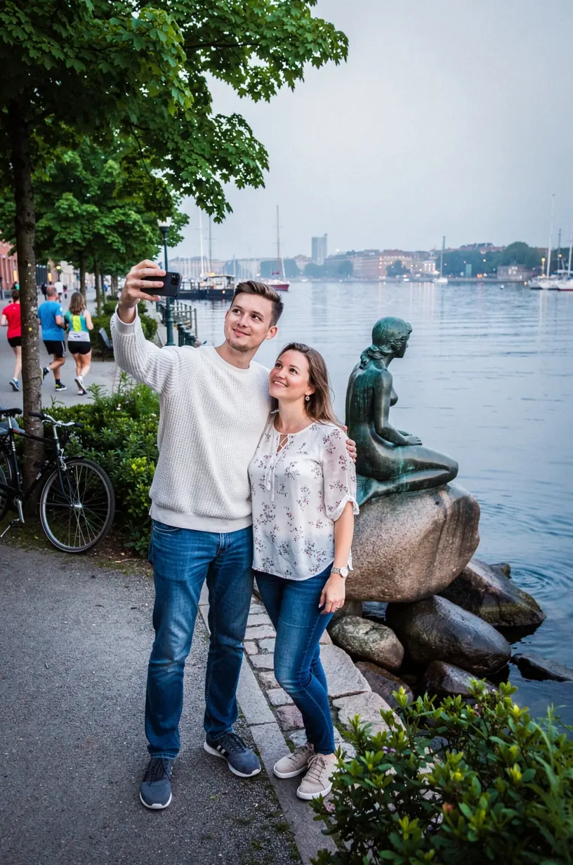 Kulturel scene med besøgende foran et museum i København.